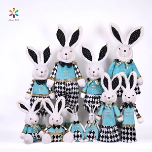 Susangifts Factory Plush Stuffed Blue Clothes Black and White Square Easter Bunny Rabbit Decorations Dolls for Easter