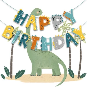 Factory Custom Paper Banners Decoration Dinosaur Flag Background for Children Birthday Party Kid Party
