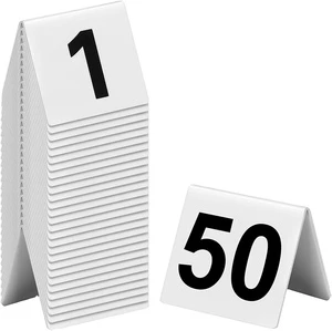 100 Pcs White Numbers 1-100 Double Side Table Tent Cards