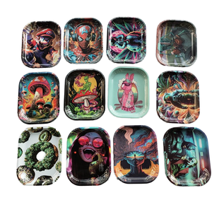 Custom Logo 18*14cm Tin Metal Tobacco Rollings Trays Roll Tray Smoke Tinplate Wholesale Rolling Paper Serving Tray