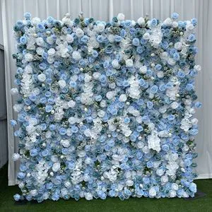 Simulation Rose Silk Cloth Flower Wall Blue Background Wall Decoration Square for Wedding Proposal and Shopping Mall Window
