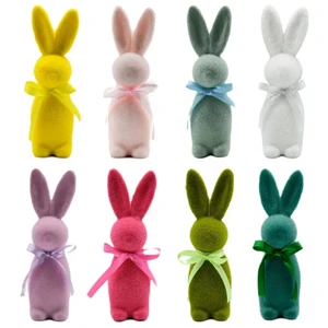 Easter Flocking Rabbit Ornament Resin Crafts Easter Bunny Decoration Gift for Holiday Party Supply