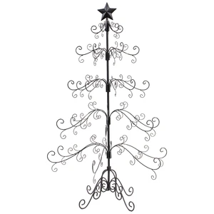 Black Metal Christmas Wire Ornament Tree Stand with Multiple Hooks for Displaying Small Items