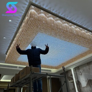 Custom High Ceiling Raindrop LED Chandelier Luxury Hotel Lobby Modern Glass Hanging Lighting Iron Base Remote Controlled