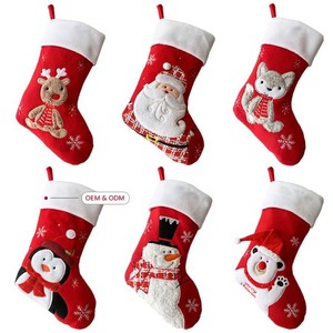 BSCI CE Factory Direct Wholesale Hot Selling Santa Snowman Fox Pattern Christmas Stocking for Xmas Fireplace Hanging Gift Bag