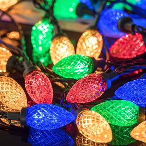 100-Led Outdoor Christmas Lights with 8 Modes C3 C7 C9 Strawberry Lights Bulb Green Wire for Christmas Decorations