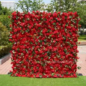 Customized Size and Design Whole Sale Price Fabric Roll up New Red Rose Flower and Green Flower Wall Wedding Backdrop