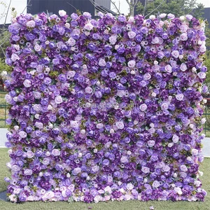 New Design 5D Purple Cloth Flower Wall Background for Wedding Valentine's Day Easter