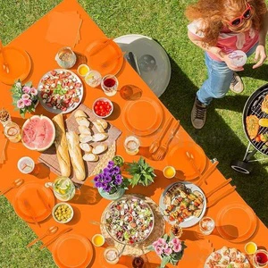 Orange Solid Color Disposable Tableware for Birthday Parties Paper Plates Cups Towels Knife Spoon Set Party Table Decorations
