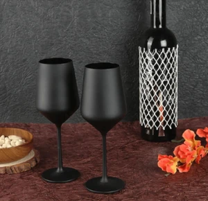 Custom Long Stem Matte Black Glass Colored Red Wine Goblet Glasses Set