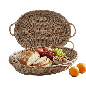 Round Woven Wicker Basket Tray Set Large Round Wicker Coffee Table Small Custom Basket Tray Handmade Woven Wicker Serving Tray