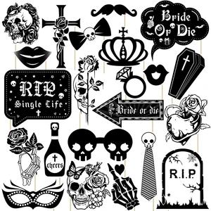 22PCS Bride or Die Halloween Fashion Photo Booth Props Kit Gothic Bachelorette Decorations for Women Girls RIP Single Life