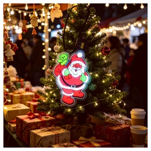 EL Badge for Christmas Parties and Tree Decor. Glows Brightly, Easy to Wear or Hang. Spreads Holiday Joy Everywhere. Custom Logo