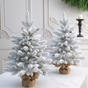 Christmas Decorations PVC Burlap-Wrapped Base Mini Christmas Tree White Flocked Small Tree, Tabletop, Living Room