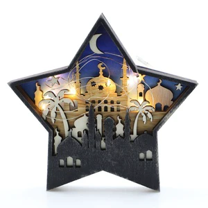 Eid Mubarak Ramadan Table Decoration Dessert Tray Holiday Party Supplies Ornament Star Ramadan Wooden Desktop Crafts Decoration
