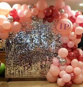 Portable Lightweight Plastic Multicolor Sequin Panel Indoor/Outdoor Wedding Decorations Mirror Effect Shimmer Wall Square