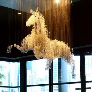 Hotel Lobby Villa Salon Decoration Custom Large Project Led Sculptural Horse Crystal Chandelier Lighting