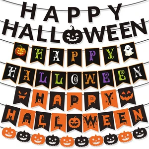 Happy Halloween Pumpkin Ghost Garland Banners Spooky Party Decorations Supplies Bulk Wholesale Hanging Flag Home Bar Festival
