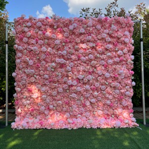 2025 Handmade Silk Pink Roses Flower Wall Backdrop 8ft X 8ft Square Elegant Wedding Party Decoration