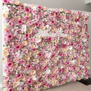 Custom 3d/5d Cloth Flower Wall Wedding Artificial Silk Rose Flower Wall Panel Backdrop Decorative Artificial Flower Wall
