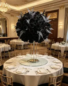flower-ball-centerpieces black Customized 30cm-80cm large arrangement artificial silk rose flowers ball wedding table decoration