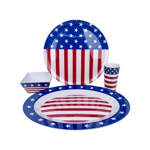 Wholesale American Flag Pattern Paper Party Plates Cups Dinnerware Set For American Independence Day