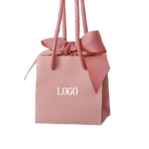 Fashion Custom Size Colorful Packaging Printed Logo Ribbon Favor Small Paper Gift Bags With Handles