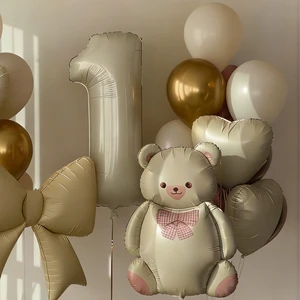 White Digital Teddy Bear Set with White Heart-shaped Aluminum Foil Balloons Suitable for Decorating Birthday Parties