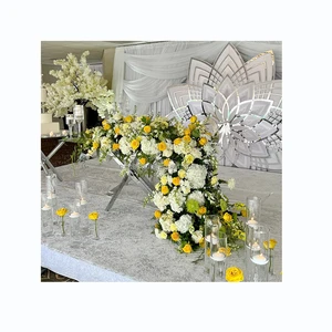 Groom and Bride Wedding Tables Flower Centerpiece Artificial Table Flowers Long Row Yellow Flower Runner for Wedding Decoration
