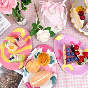 JIALIN Easter Eggs Design Paper Plates Disposable Supplies for Party Tableware Table Decorations Plates Sets Dinnerware