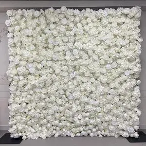 White Rose Artificial Flower Wall Backdrop for Wedding Decor & Hotel Set Design