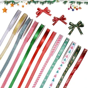 0.95cm Christmas Grosgrain Ribbon Set for Gift Wrapping Bow Making Holiday Craft Decor