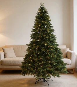 Pre-lit Artificial Christmas Tree Realistic Dense PE+PVC Needles LED Display Screen Multicolored 500-1000 LEDs Flame Resistant