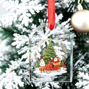 HBL UV Color Printed Transparent Arch Shape Clear Crystal Glass Christmas Ornaments Xmas Tree Decor Supplier