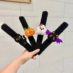 Halloween-themed Decorations Halloween Cat Pumpkin Ghost Bat Kids Wristband Toy Halloween Plush Snap Bracelet