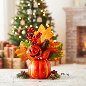 New Halloween Scene Decoration, Realistic Pumpkin and Fall Maple Leaves Harvest Ornaments