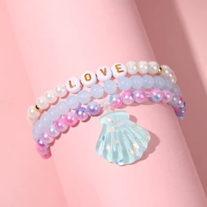 Kids Colorful Beaded Bracelet With Shell Snowflake Pendant Elastic Stretch Bracelet for Girls Party Favors Jewelry