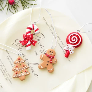 1 Set/4 Pcs Cute Gingerbread Man Ornaments Resin Candy Christmas Tree Ornaments for Festive Decoration
