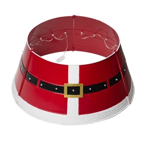 Metal Santa Belt Tree Collar Red Merry Christmas Galvanized Stand for Home Decor
