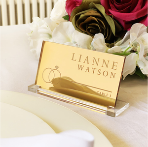 Gold Laser Cut Wedding Place Cards Elegant Acrylic Mirror Name Tags for Tables and Seating Arrangement