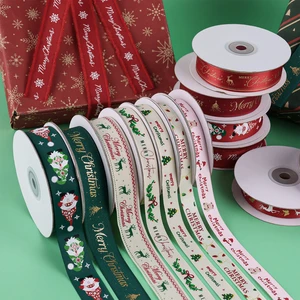 Stock Multi Size High Quality Printed Gift Wrap Holiday Christmas Snowflake Decoration Merry Christmas Ribbon for Gifts Box