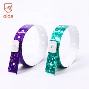 Custom Printed Disposable Holographic Wristband Glitter Party Plastic Paper Festival Event Wristbands With Logo