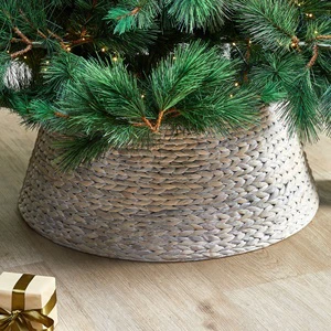Handmade White Water Hyacinth Woven Tree Collar Skirt Foldable Natural Christmas Decorations Lar Base Stand for Party Home Decor