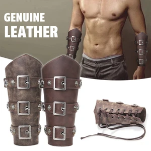 Medieval Cosplay PU Leather Warmer Lace-Up Men Pirate Knight Gauntlet Wristband Steampunk Accessory