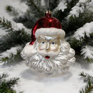 Premium High Quality 4-Color Hand-Painted Glass Santa Head Red White Christmas Hanging Ornament Holiday Decor Gift