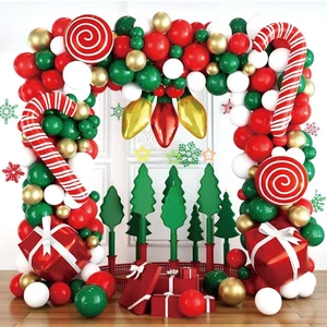 Christmas Party Supplies Balloons Garland Kit Set Arch Kit Decorations Candy Cane Gift Box Light Bulb Foil Balloons Decorations