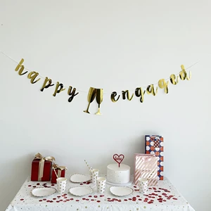 Happy Engaged Gold Metallic Color Paper Banners for Themed Bridal Shower Bachelorette Party Wedding Decorations