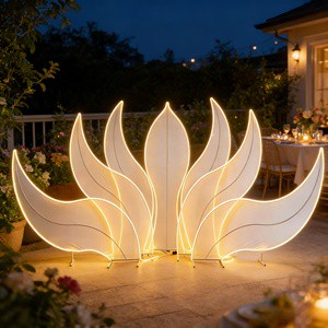 LED Lotus Shape Backdrop Stand Wedding Stage Decoration White Fabric Flower Arch Background for Outdoor Party Event Decor Prop