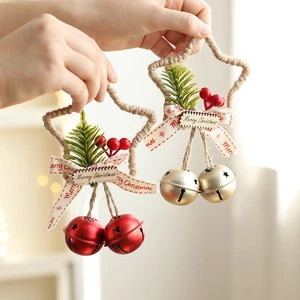 Star Shape Christmas Bell Pendant Decorations Bell Christmas Door Hanging Bells Christmas Tree Ornaments with Bow Berries