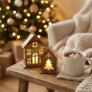 LANTINGXU Christmas Table Ornaments House and Star With Lights for Kids Gifts Home and Xmas Ornaments Christmas House Decors